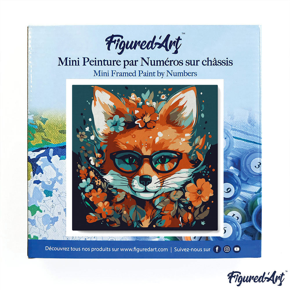 Mini-Malen nach Zahlen 8x8 gerahmt - Fantasy-Fuchs und Blumen