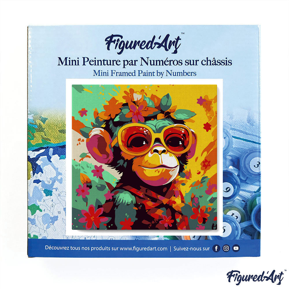 Mini-Malen nach Zahlen 8x8 gerahmt - Fantasy-Affe und Blumen
