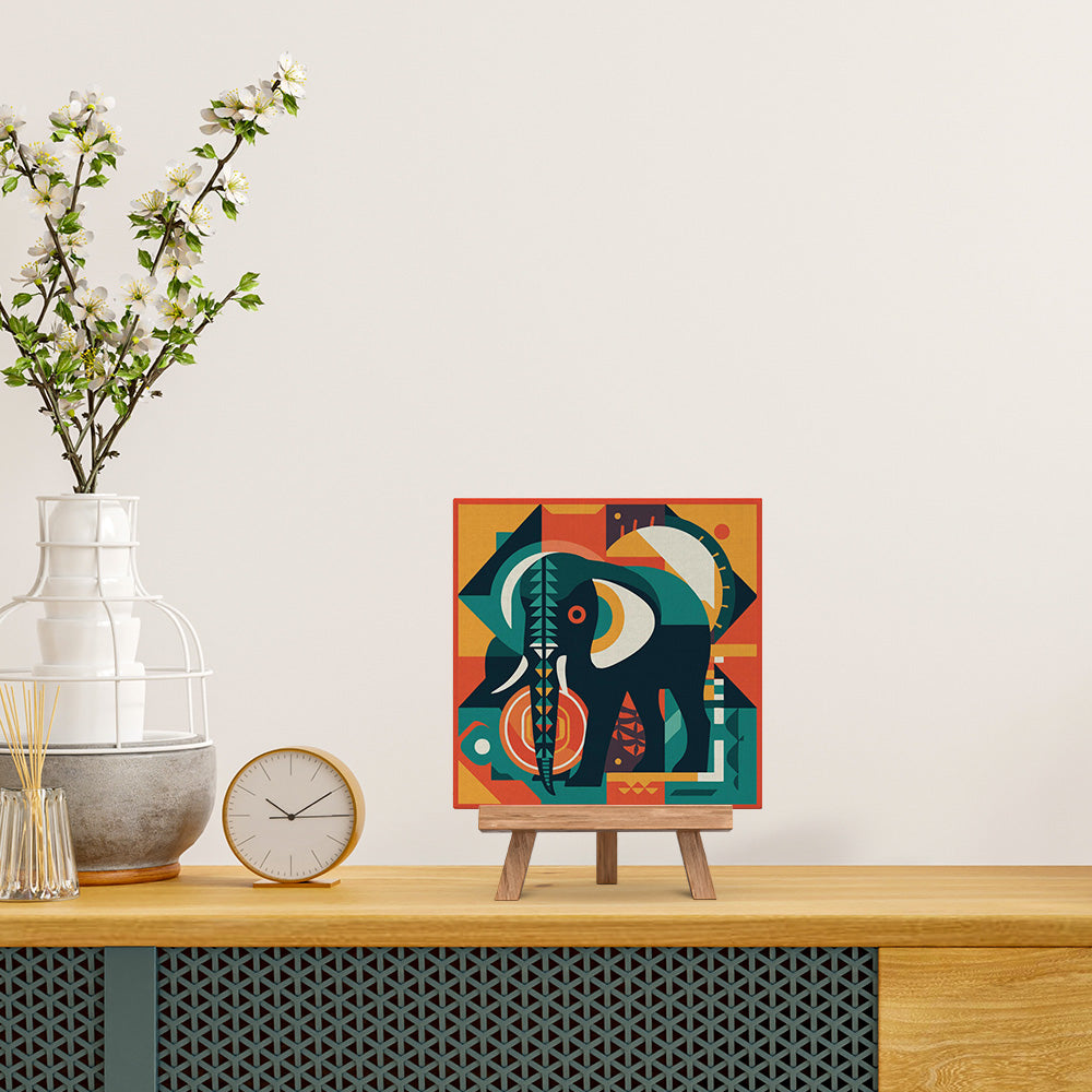 Mini-Malen nach Zahlen 8 x 8 gerahmt - Elefant Art-Deco inspiriert abstrakt