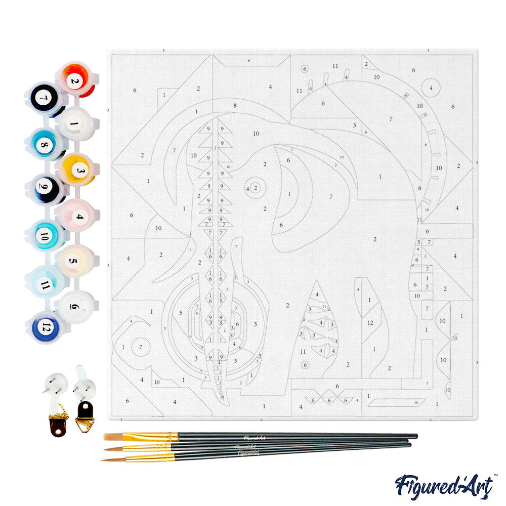 Mini-Malen nach Zahlen 8 x 8 gerahmt - Elefant Art-Deco inspiriert abstrakt