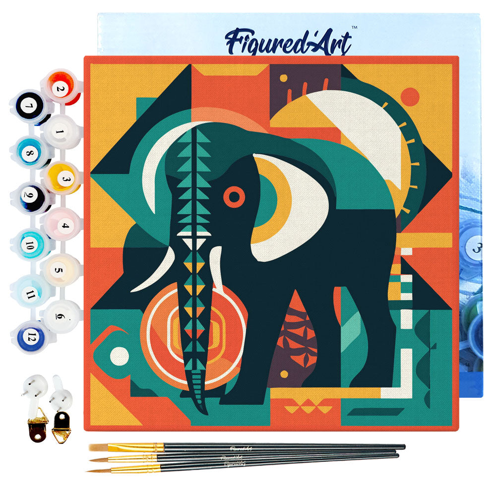 Mini-Malen nach Zahlen 8 x 8 gerahmt - Elefant Art-Deco inspiriert abstrakt