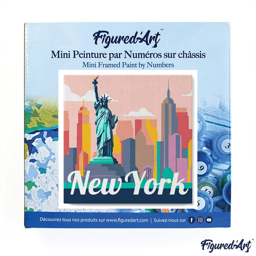 Mini Malen nach Zahlen 8x8 gerahmt - Reiseposter New York Freiheitsstatue