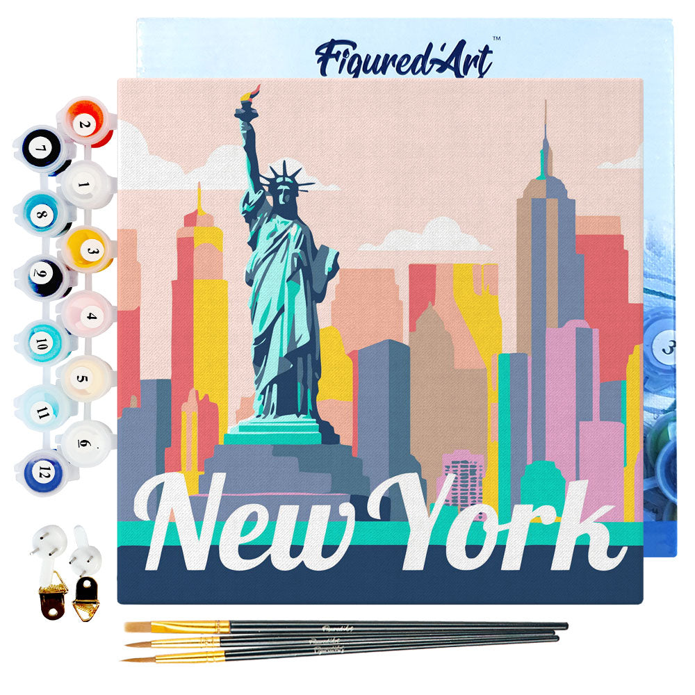 Mini Malen nach Zahlen 8x8 gerahmt - Reiseposter New York Freiheitsstatue