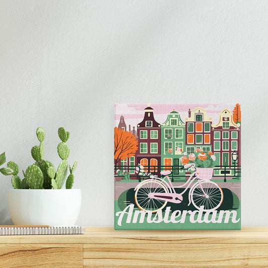 Mini Malen nach Zahlen 8x8 gerahmt - Reiseposter Amsterdam