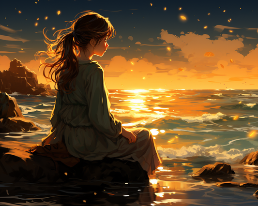 Anime Sonnenuntergang See