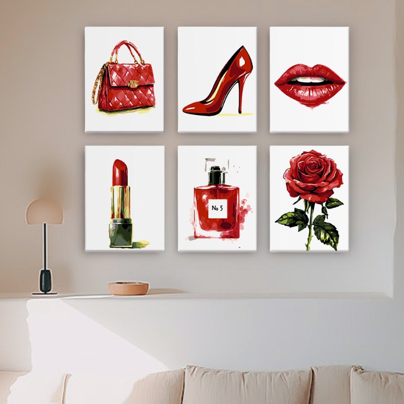 Malen nach Zahlen ¨C 6 Mini-Gem?lde | Red glamour Set