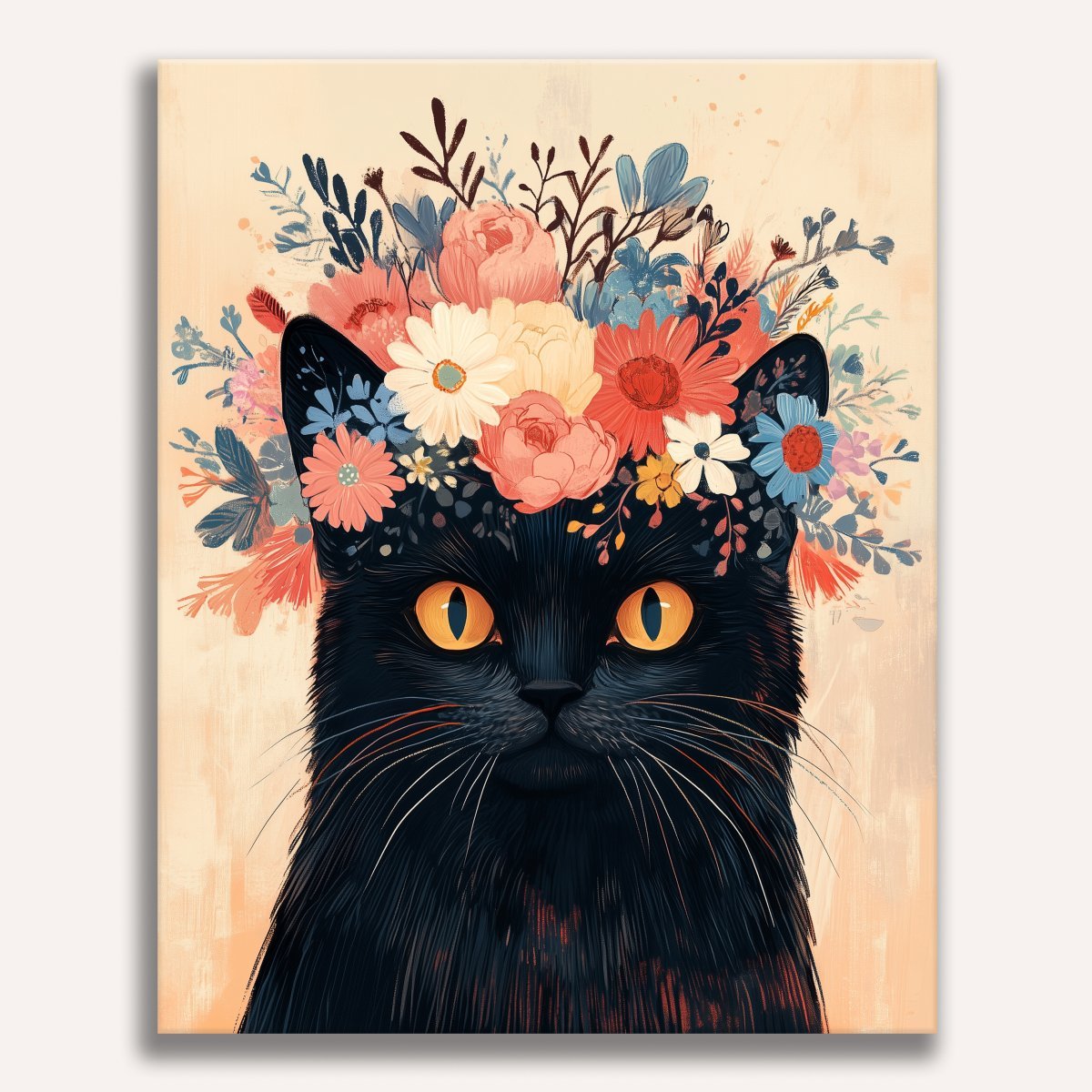 Blumengekrönte Katze