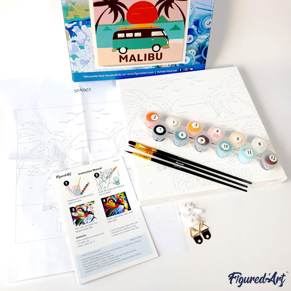 Mini Malen nach Zahlen 8x8 gerahmt - Reiseposter Santorini Sonnenuntergang