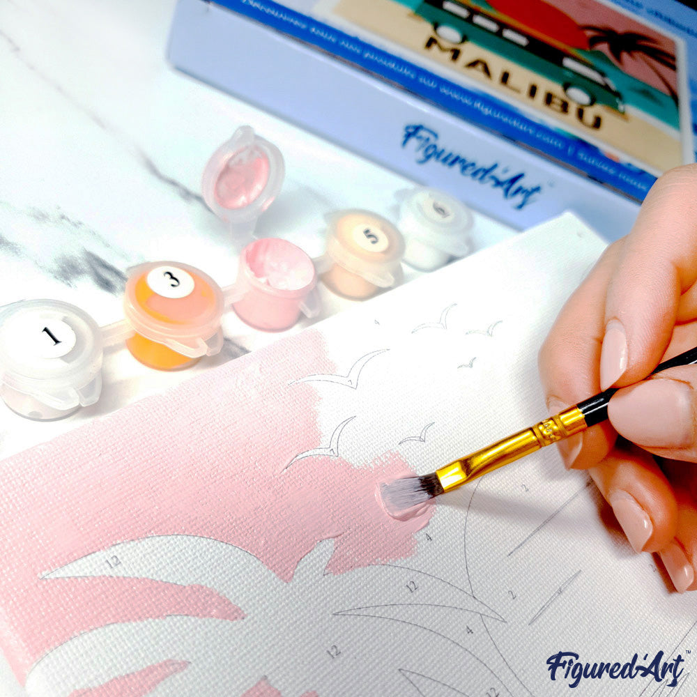 Mini-Malen nach Zahlen 8x8 gerahmt - Tropische Flamingos