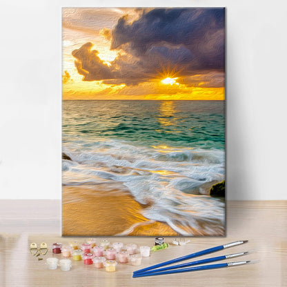Farbenfroher Strand-Sonnenuntergang-Natur - Malen nach Zahlen