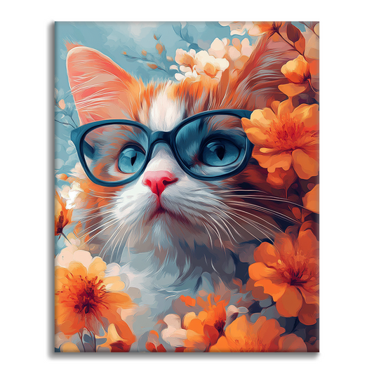 Katze mit Brille - Malen nach Zahlen