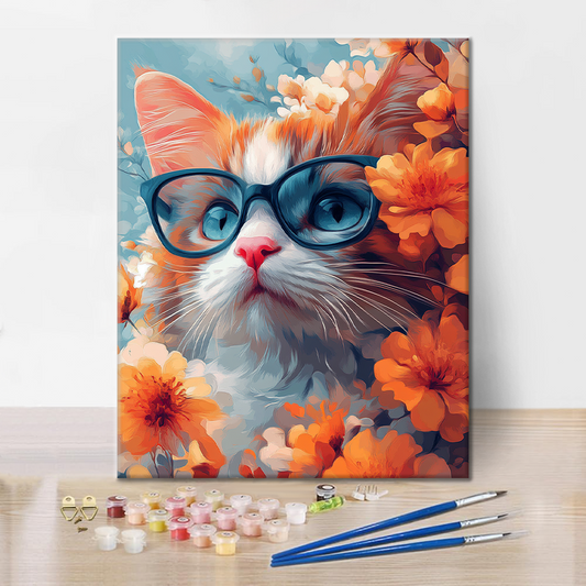 Katze mit Brille - Malen nach Zahlen