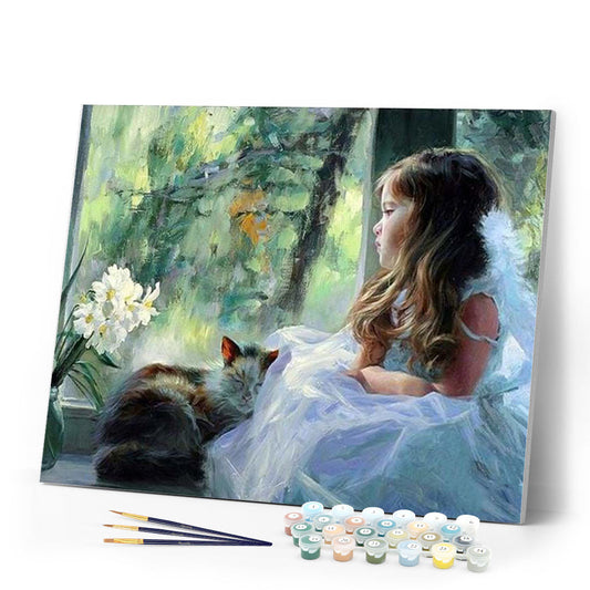 Girl looking through the window