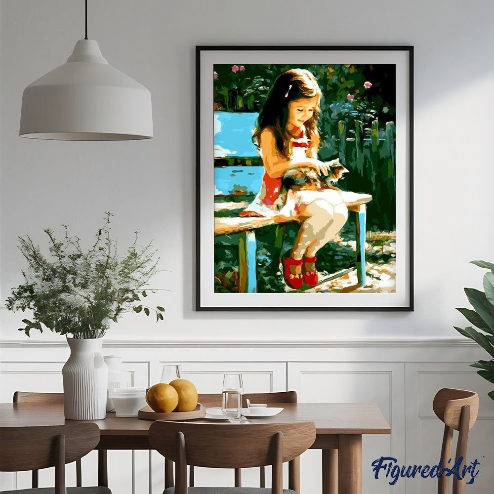 Little Girl in the park with her cat