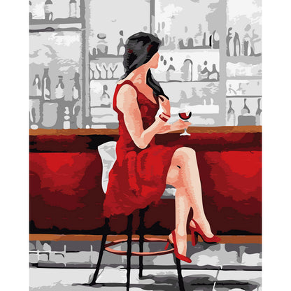 Woman in Red with Wine Glass