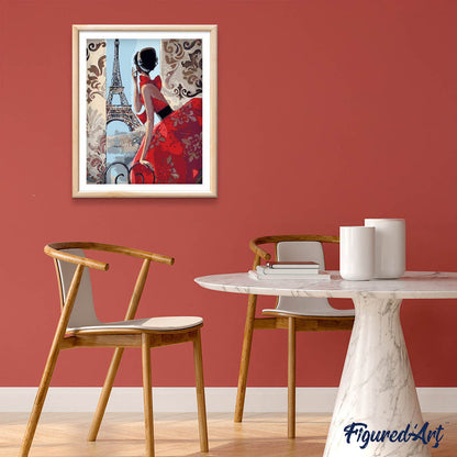 Beautiful Woman and Eiffel Tower