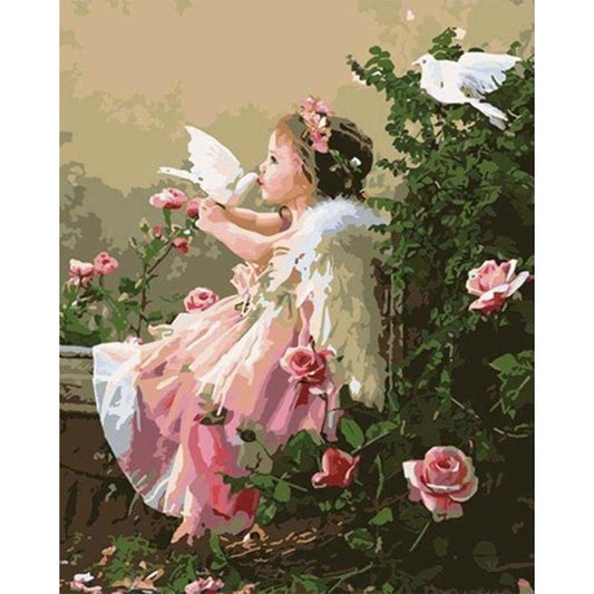 Girl Angel and Doves