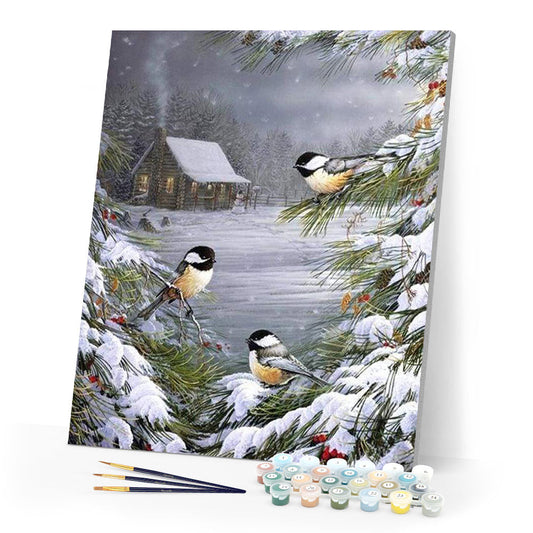 Drei Vögel im Schnee