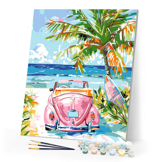 Pink Car by the Sea