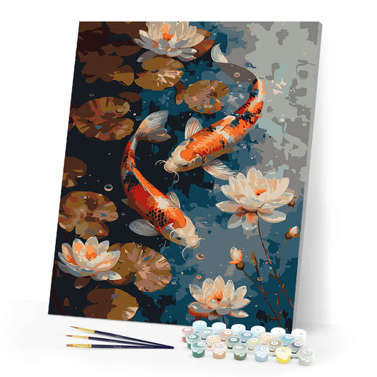 Vintage Koi-Karpfen und Blumen