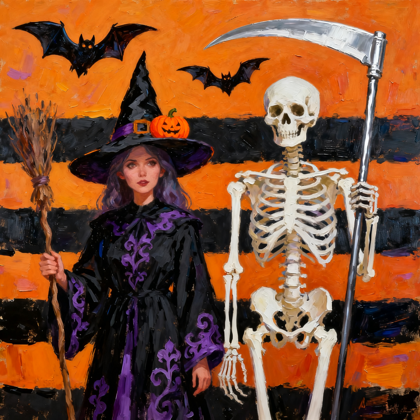 Witch taking photo with skeleton - Paint by Numbers