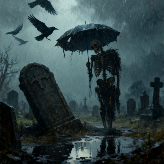 Crow, Skeleton Holding Umbrella, Cemetery - Paint by Numbers