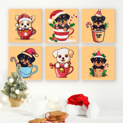 Malen nach Zahlen - 6 Mini- Gem?lde | Weihnachtshunde Set