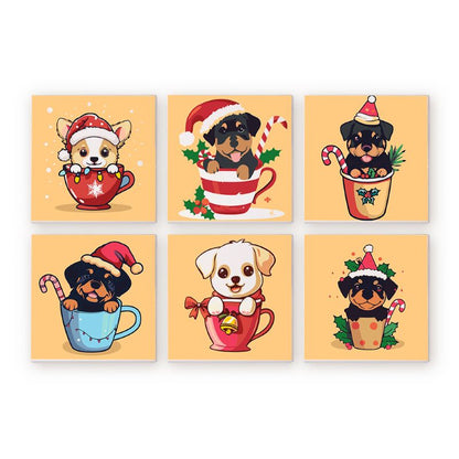 Malen nach Zahlen - 6 Mini- Gem?lde | Weihnachtshunde Set