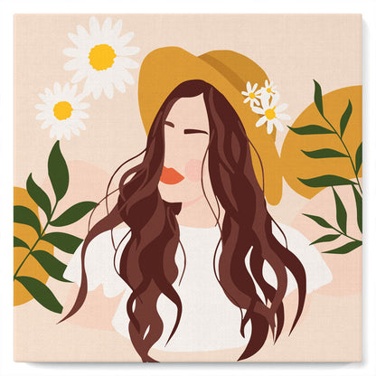 Mini Paint by numbers 8x8 framed - Abstract Woman and Daisies