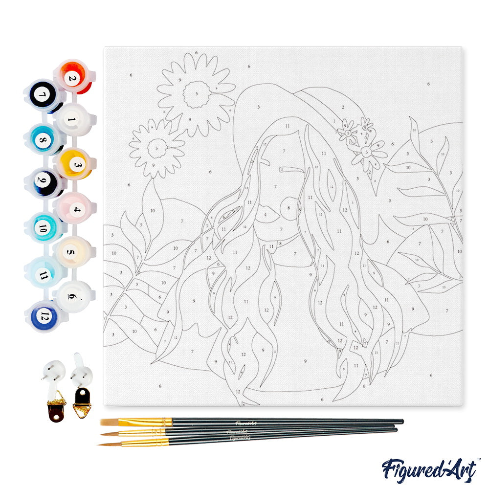 Mini Paint by numbers 8x8 framed - Abstract Woman and Daisies