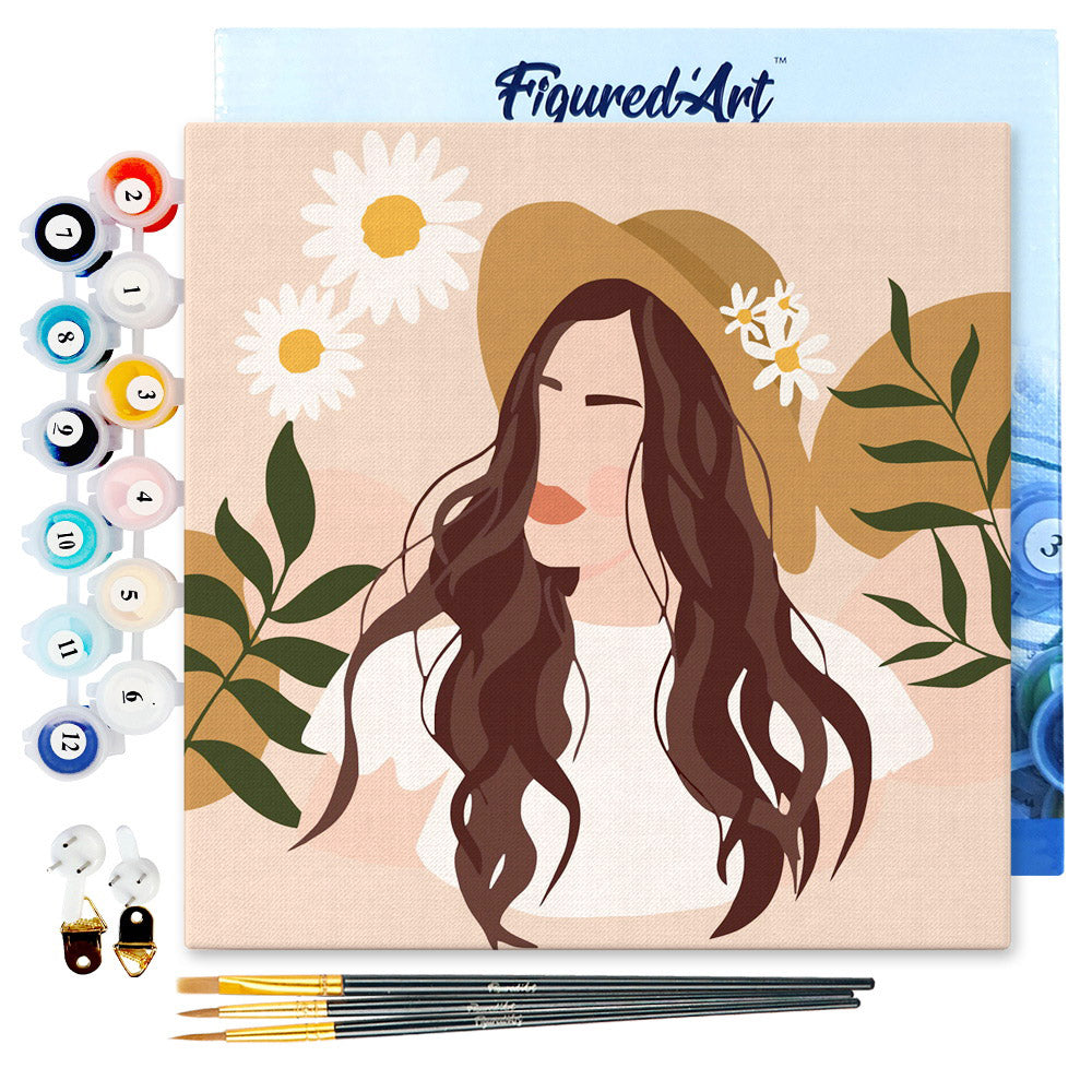 Mini Paint by numbers 8x8 framed - Abstract Woman and Daisies