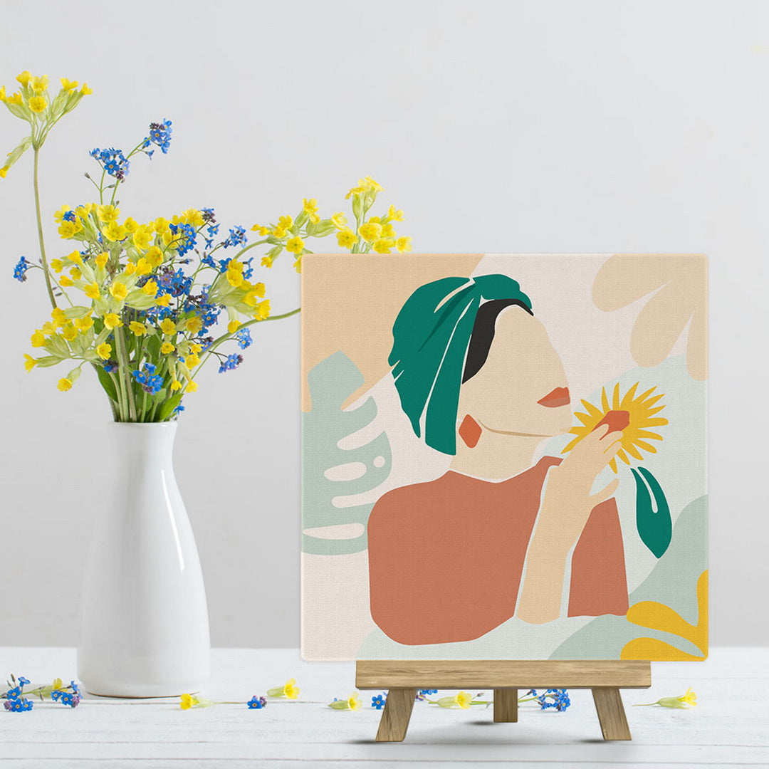 Mini Paint by numbers 8x8 framed - Abstract Woman in Green Turban