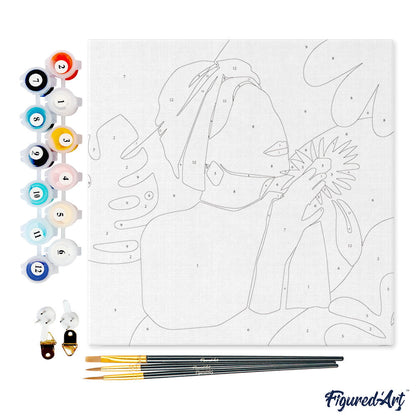 Mini Paint by numbers 8x8 framed - Abstract Woman in Green Turban