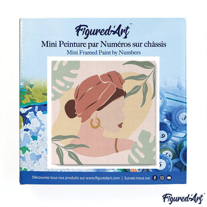 Mini Paint by numbers 8x8 framed - Abstract Woman in Blush Red Turban