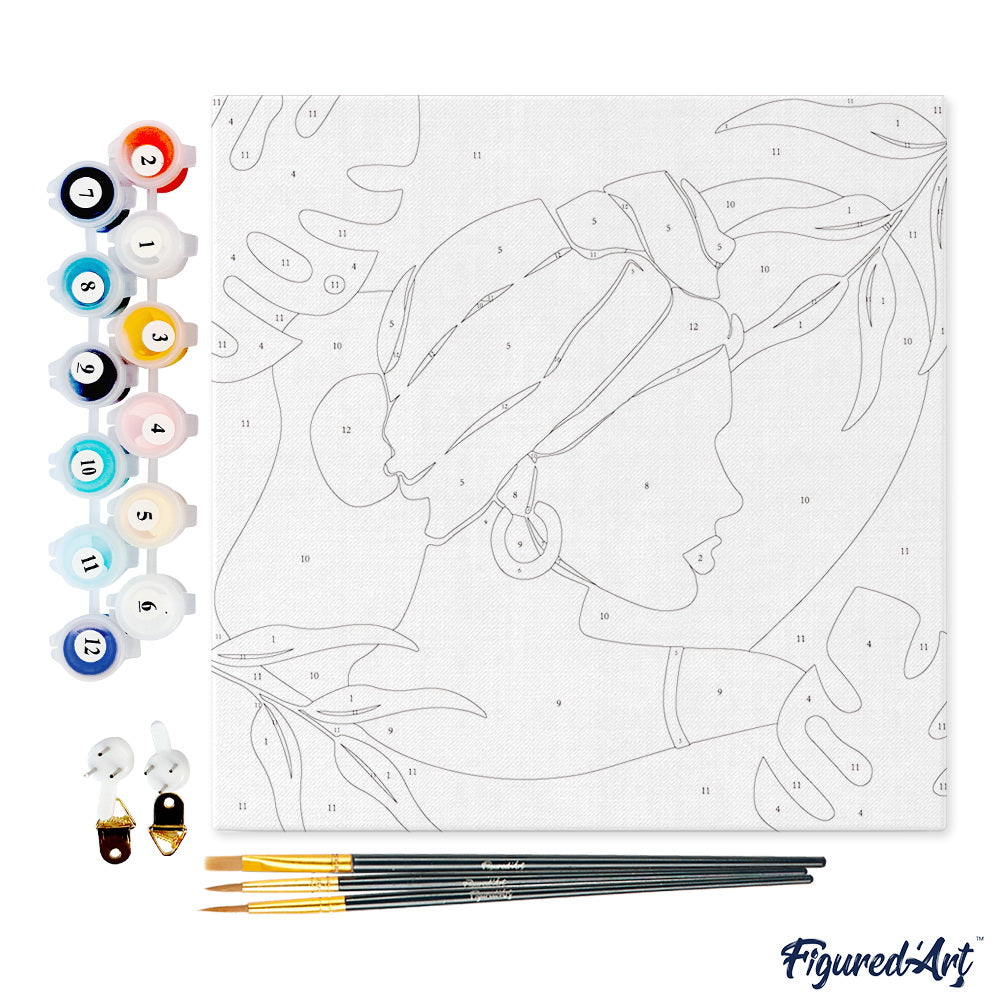 Mini Paint by numbers 8x8 framed - Abstract Woman in Blush Red Turban