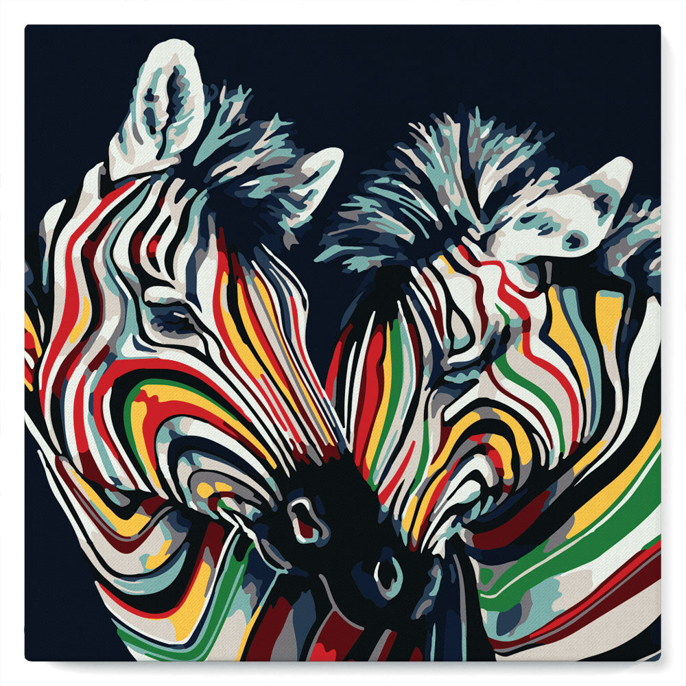 Mini-Malen nach Zahlen 8x8 gerahmt - Ein paar bunte Zebras