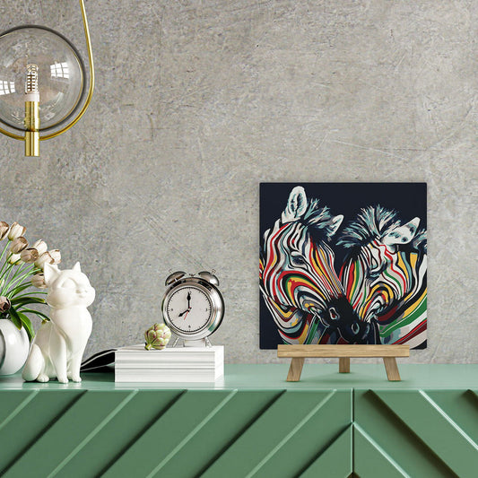 Mini-Malen nach Zahlen 8x8 gerahmt - Ein paar bunte Zebras