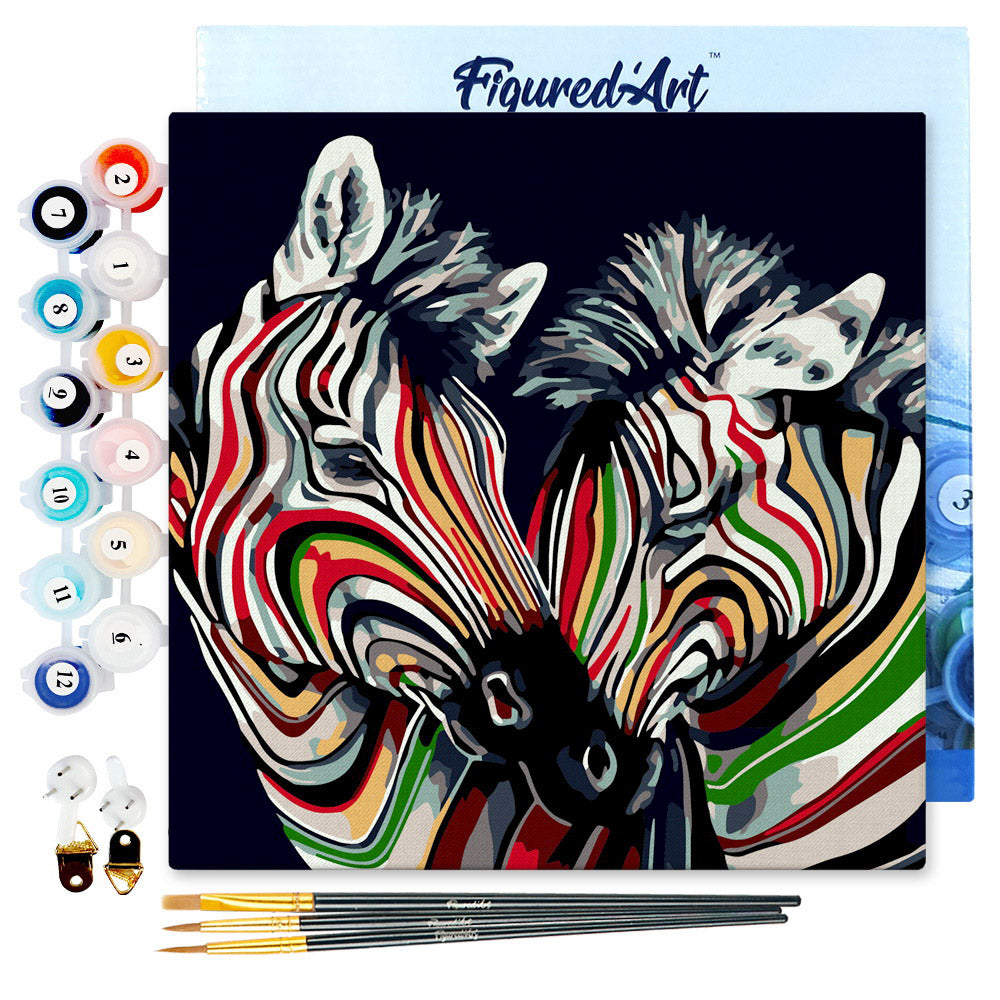 Mini-Malen nach Zahlen 8x8 gerahmt - Ein paar bunte Zebras