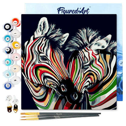 Mini-Malen nach Zahlen 8x8 gerahmt - Ein paar bunte Zebras