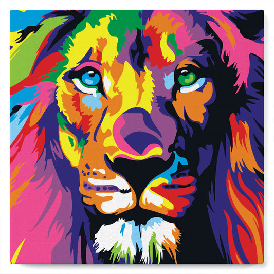 Mini-Malen nach Zahlen 8x8 gerahmt - Löwe Pop Art