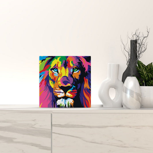 Mini-Malen nach Zahlen 8x8 gerahmt - Löwe Pop Art