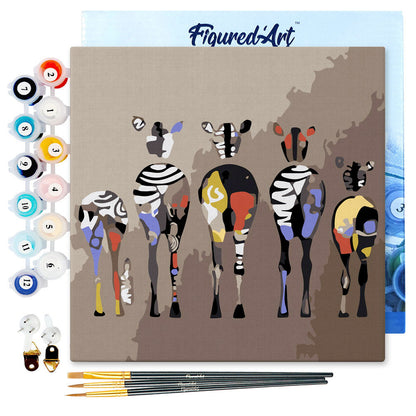 Mini-Malen nach Zahlen 8x8 gerahmt - Zebras Back