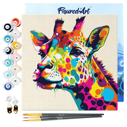Mini-Malen nach Zahlen 8 x 8 gerahmt - Giraffe Abstrakte Pop-Art