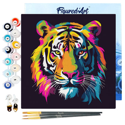 Mini-Malen nach Zahlen 8 x 8 gerahmt - Tiger Abstract Pop Art