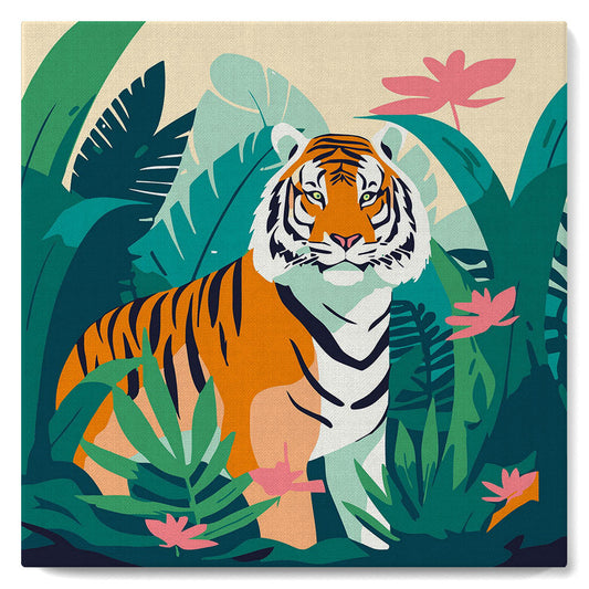 Mini-Malen nach Zahlen 8x8 gerahmt - Tropischer Bengaltiger