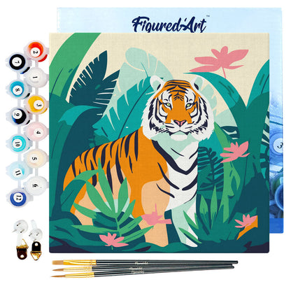 Mini-Malen nach Zahlen 8x8 gerahmt - Tropischer Bengaltiger