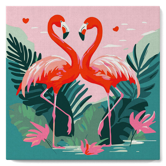 Mini-Malen nach Zahlen 8x8 gerahmt - Tropische Flamingos