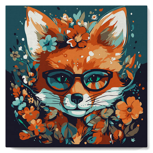 Mini-Malen nach Zahlen 8x8 gerahmt - Fantasy-Fuchs und Blumen