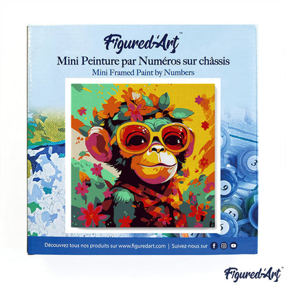 Mini-Malen nach Zahlen 8x8 gerahmt - Fantasy-Affe und Blumen