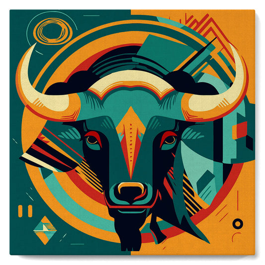 Mini-Malen nach Zahlen 8 x 8 gerahmt - Bull Art-Deco inspiriert abstrakt